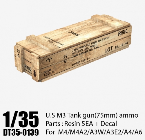 DT35139 1/35 WW2 U.S U.S M3(75mm) Ammo Box for M4, M4A2/A3E2/A4/A6